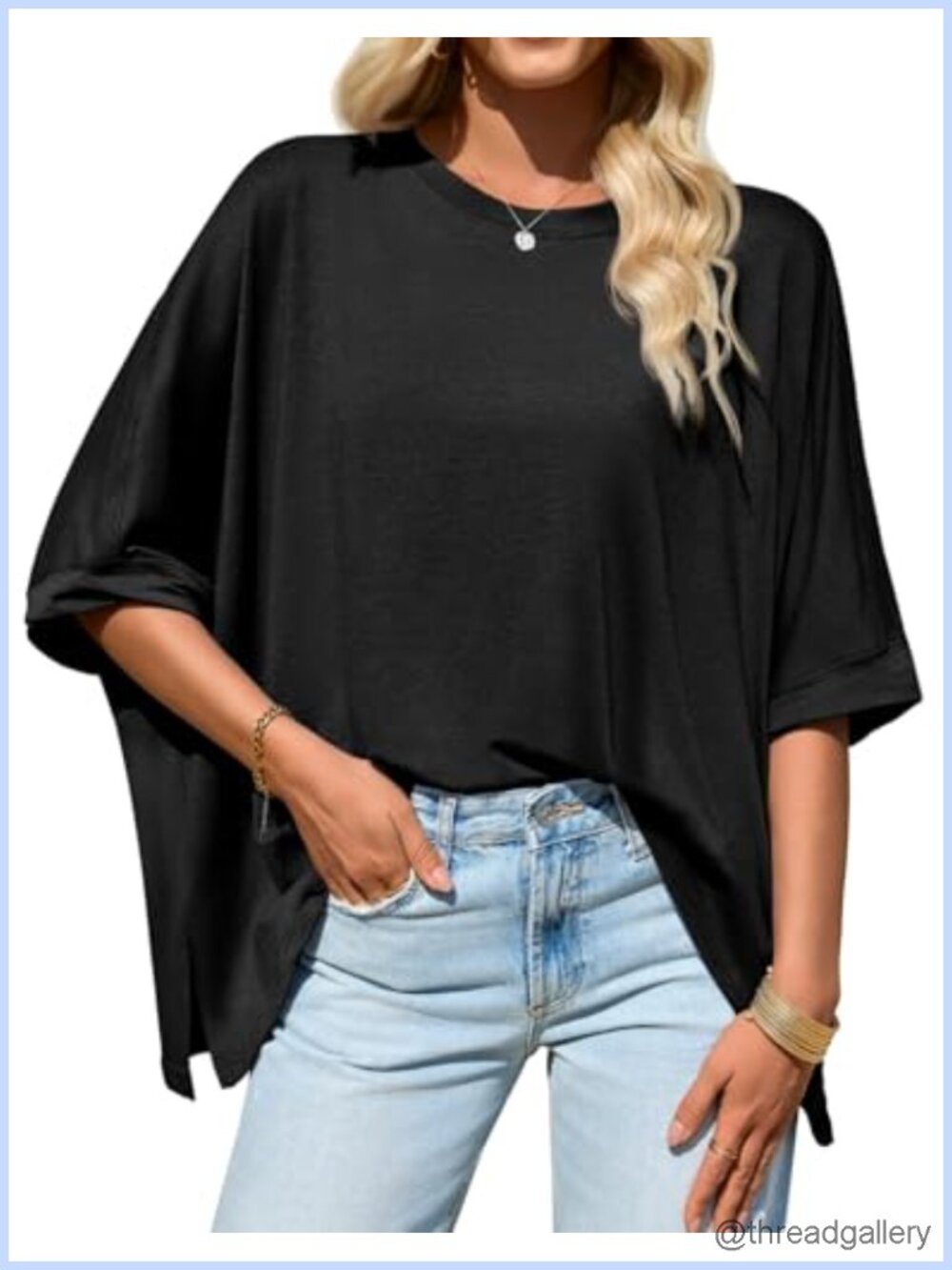 Oversized Batwing Short Sleeve T-Shirt Asymmetric Hem Casual Top